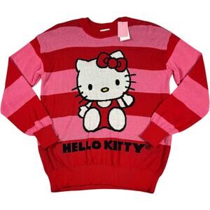 NWT Hello Kitty Red Pink Sweater Striped Jumper Women's Size S Cozy Kawaii